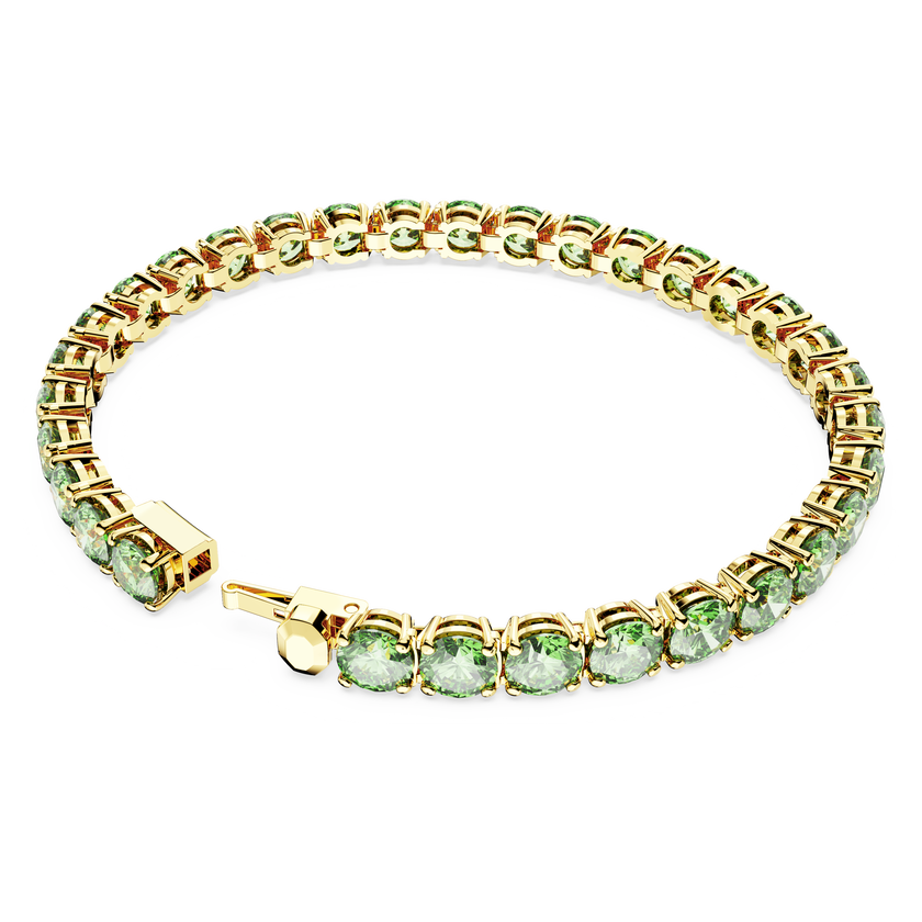 swarovski matrix tennis bracelet  round cut  green  18k gold finish