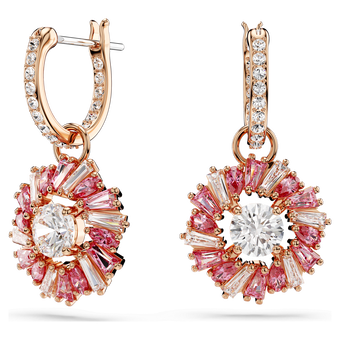 swarovski idyllia drop earrings mixed cuts flower pink rose gold tone plated