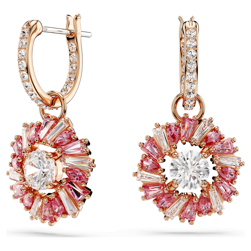 swarovski idyllia drop earrings  mixed cuts  flower  pink  rose gold tone plated