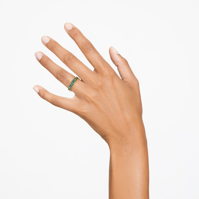 Matrix ring, Baguette cut, Green, Gold-tone plated