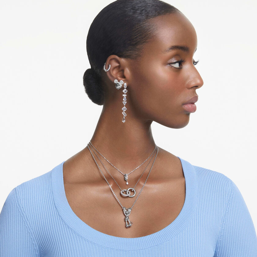 swarovski mesmera drop earrings  mixed cuts  long  white  rhodium plated