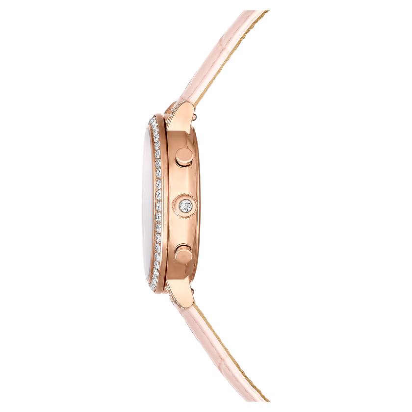 swarovski matrix tennis chrono watch  swiss made  leather strap  pink  rose gold tone finish