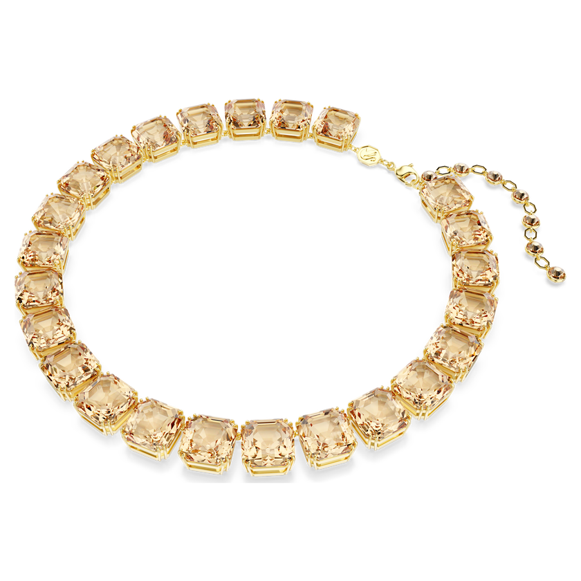 swarovski millenia tennis necklace  octagon cut  caramel  gold tone plated