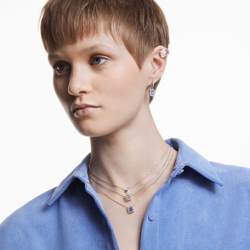 swarovski una necklace  octagon cut  blue  rhodium plated