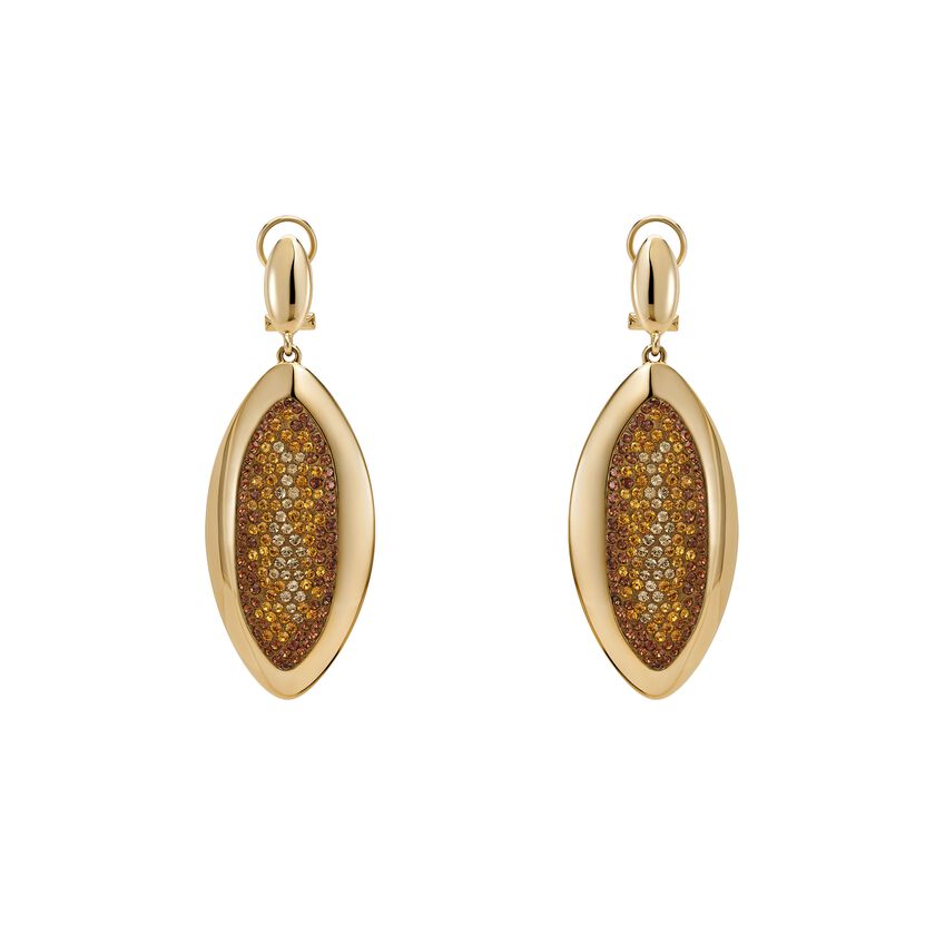 Evil Eye Drop Clip Earrings, Small, Brown, Gold-tone plated