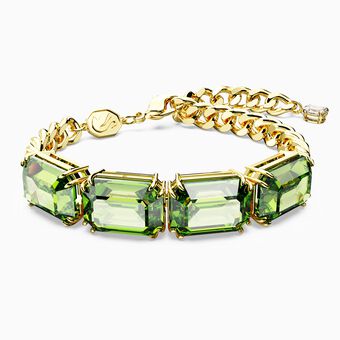 Millenia bracelet, Octagon cut, Green, Gold-tone plated