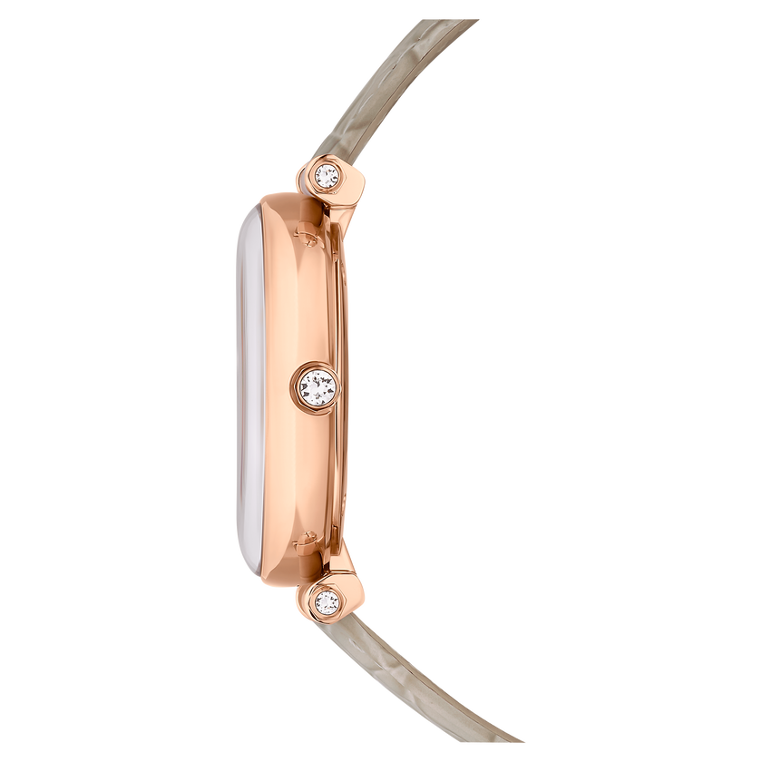 swarovski crystalline wonder watch  swiss made  leather strap  beige  rose gold tone finish
