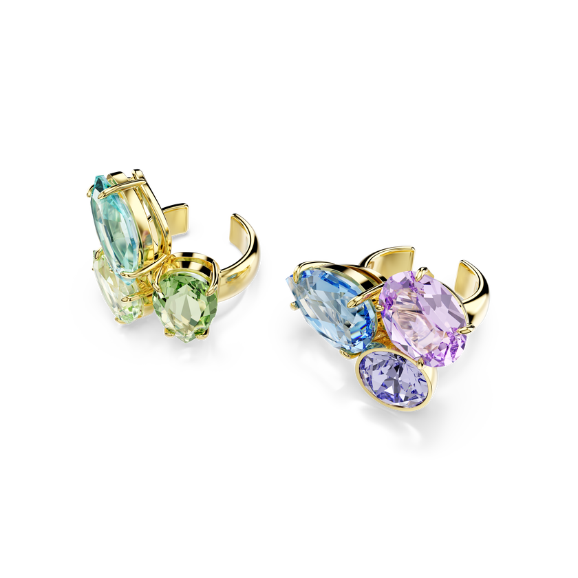 swarovski gema ear cuffs  asymmetrical design  mixed cuts  multicolored  gold tone plated