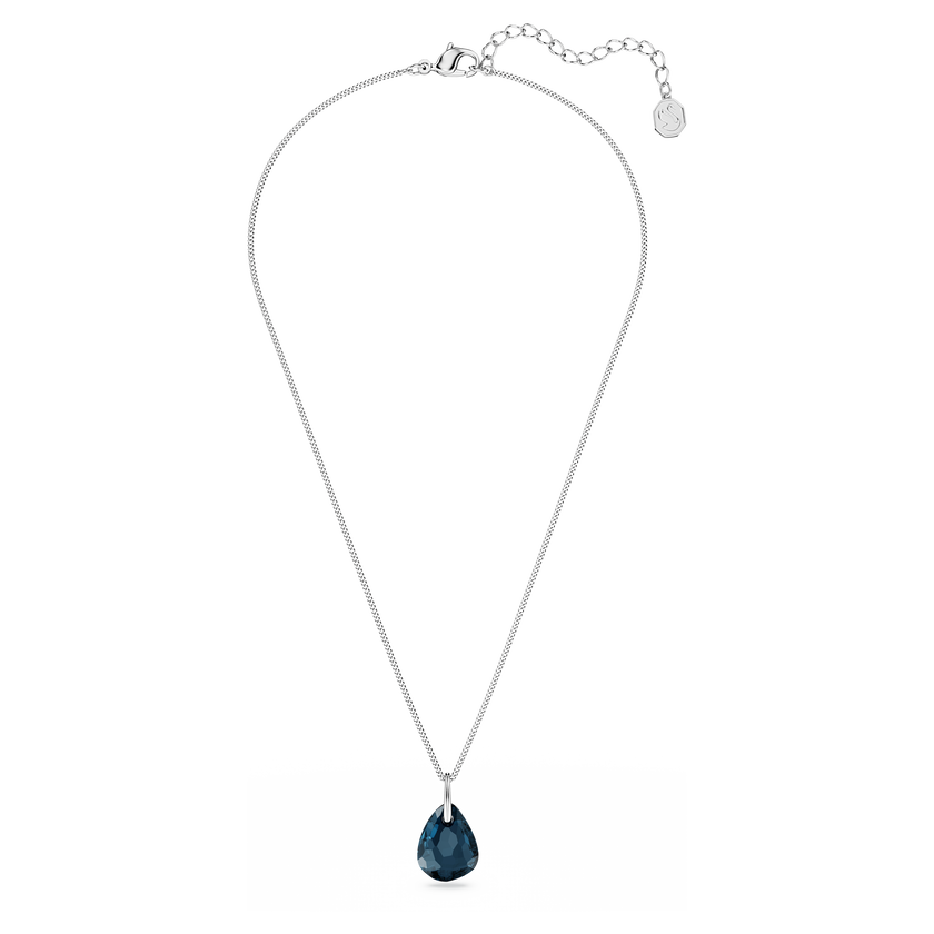 swarovski galet pendant  blue  rhodium plated