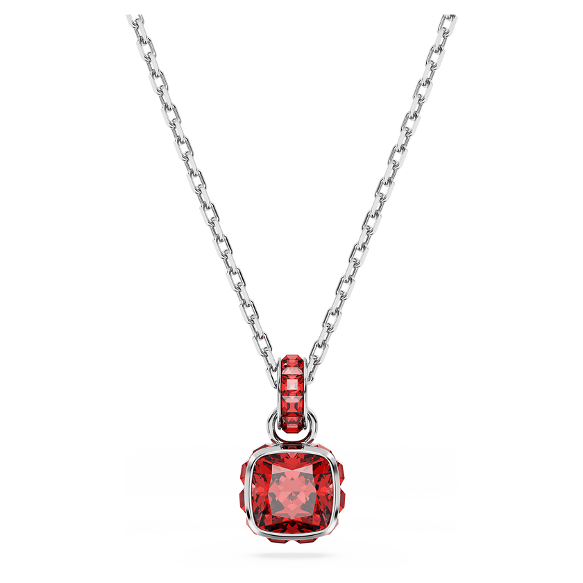 swarovski birthstone pendant  square cut  july  red  rhodium plated