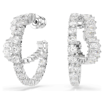 swarovski matrix hoop earrings  mixed cuts  heart  white  rhodium plated