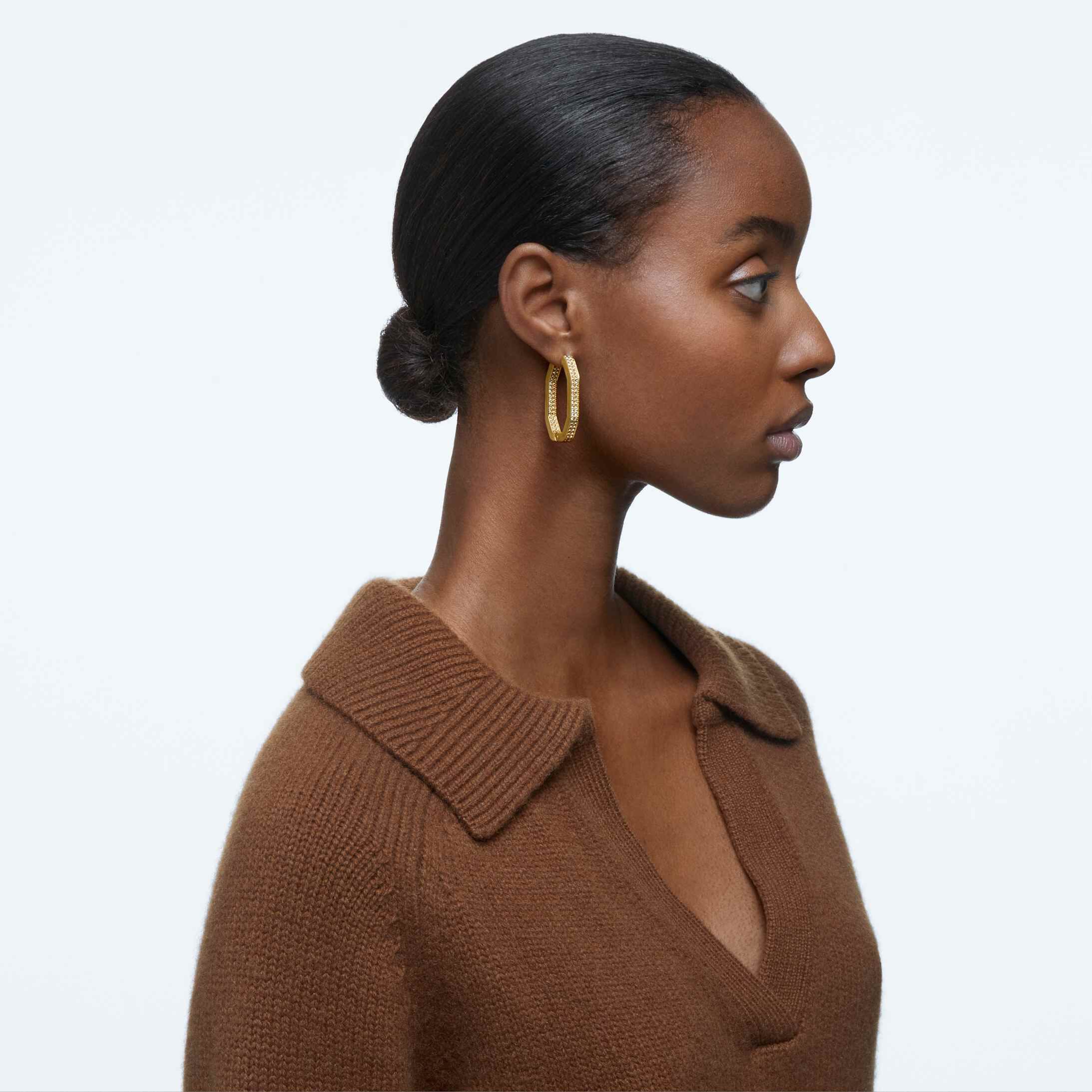 swarovski dextera hoop earrings  octagonal  white  gold tone plated