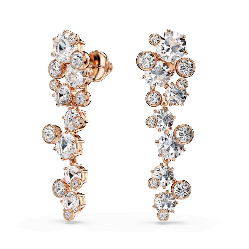 swarovski constella earrings  round cut  white  18k rose gold finish