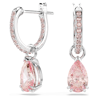 swarovski attract drop earrings  pear cut  pink  rhodium plated