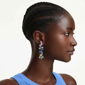 swarovski gema drop earrings  mixed cuts  chandelier  long  multicolored  gold tone plated