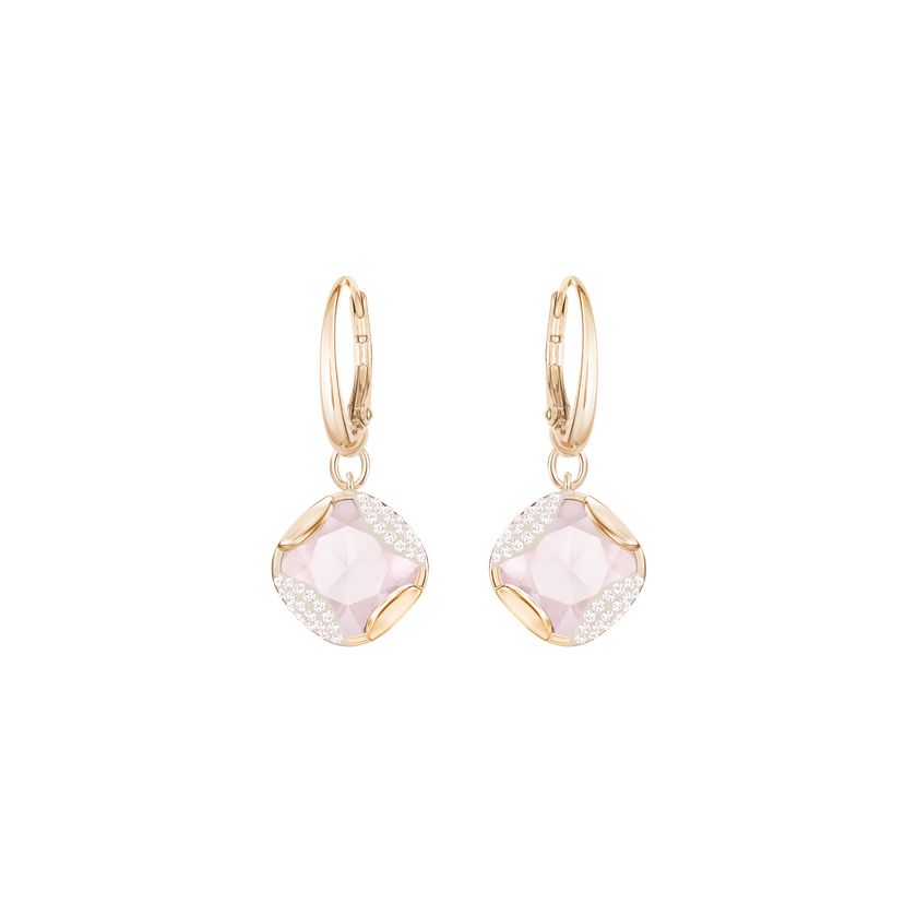 Heap Square Pierced Earrings, Pink, Rose-gold tone plated