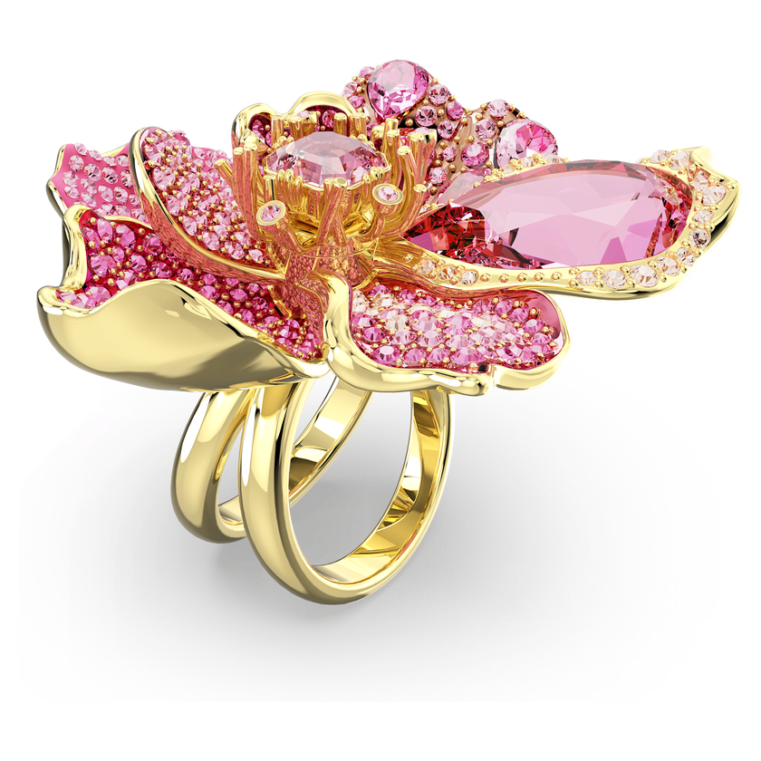 swarovski idyllia cocktail ring  pav   flower  pink  gold tone plated