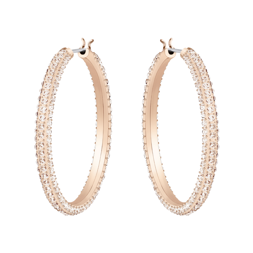Stone Hoop Pierced Earrings, Pink, Rose Gold Plating