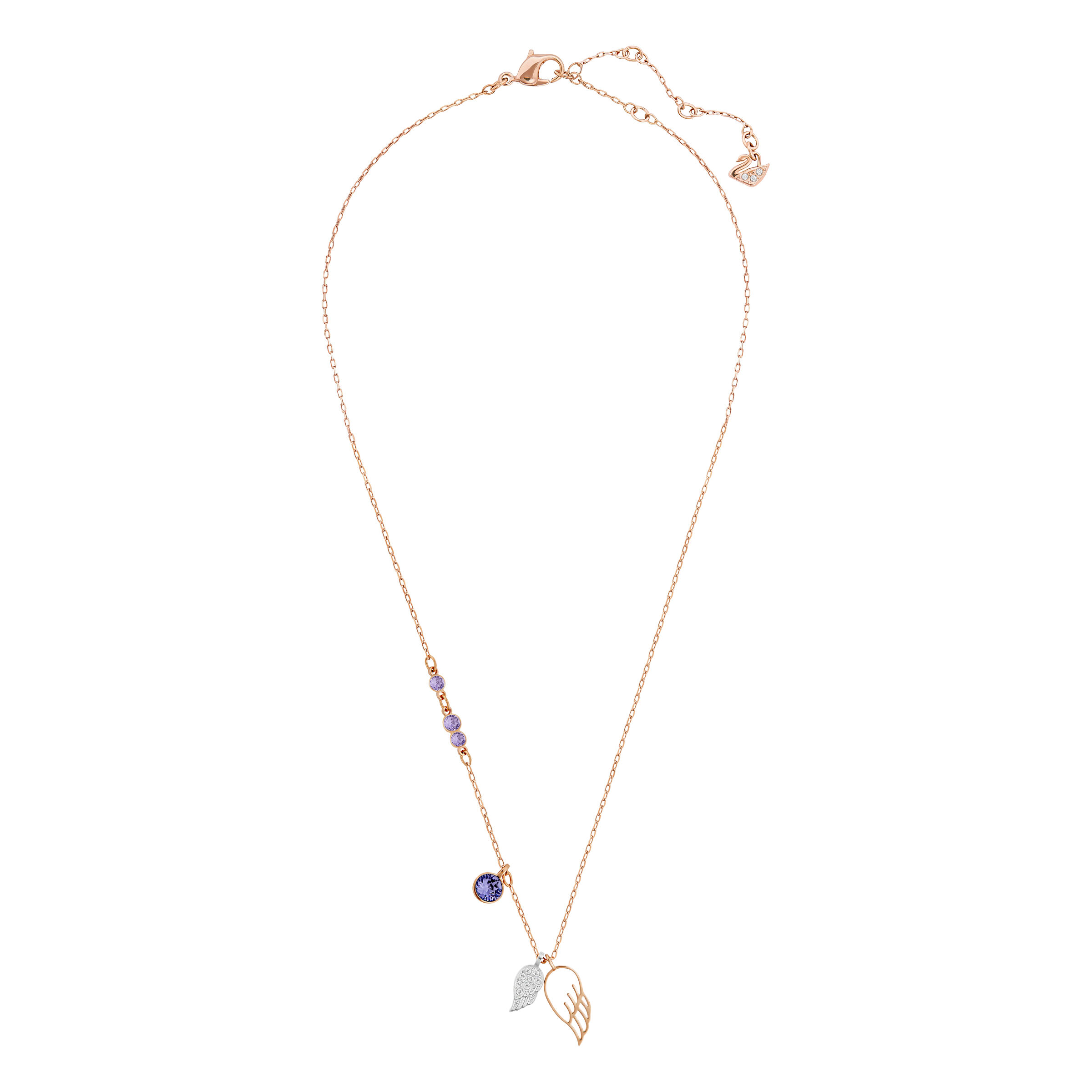 swarovski symbolic pendant  wing  purple  rose gold tone plated