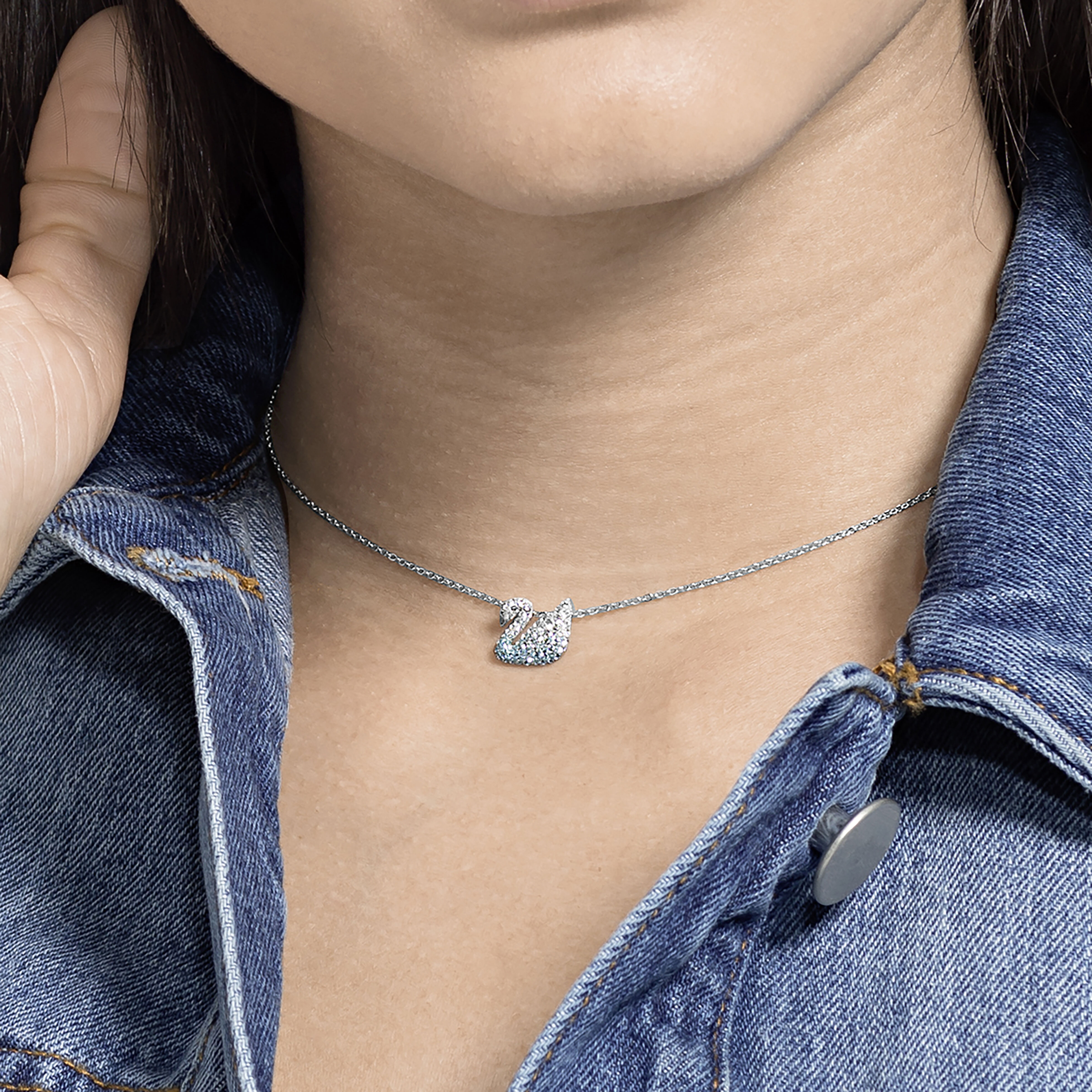 swarovski iconic swan pendant  multi colored  rhodium plated