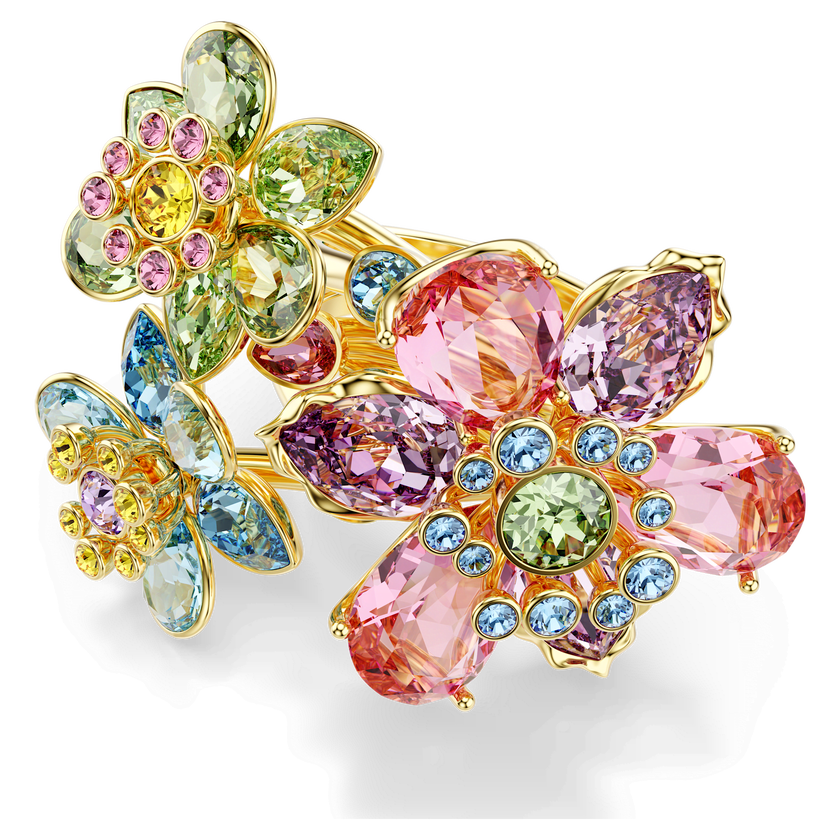 swarovski idyllia ring  mixed cuts  flower  multicolored  gold tone plated