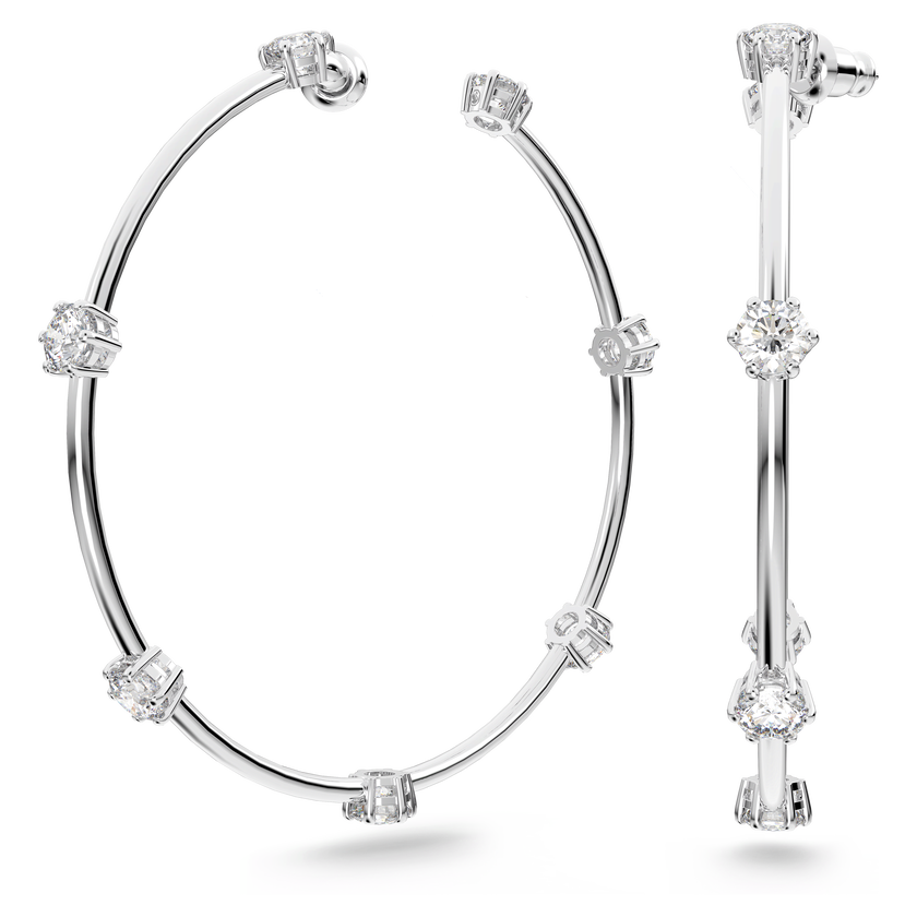 swarovski constella hoop earrings  round cut  white  rhodium plated