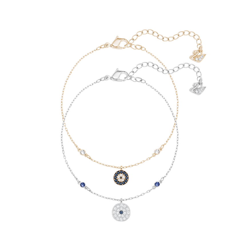 Crystal Wishes Evil Eye Bracelet Set, Blue, Mixed plating