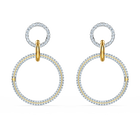 Stone Hoop Pierced Earrings, White, Mixed metal finish