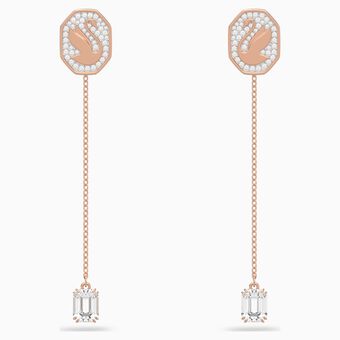 Signum drop earrings, Swan, White, Rose gold-tone plated