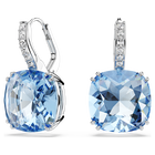 swarovski millenia drop earrings  cushion cut  blue  rhodium plated