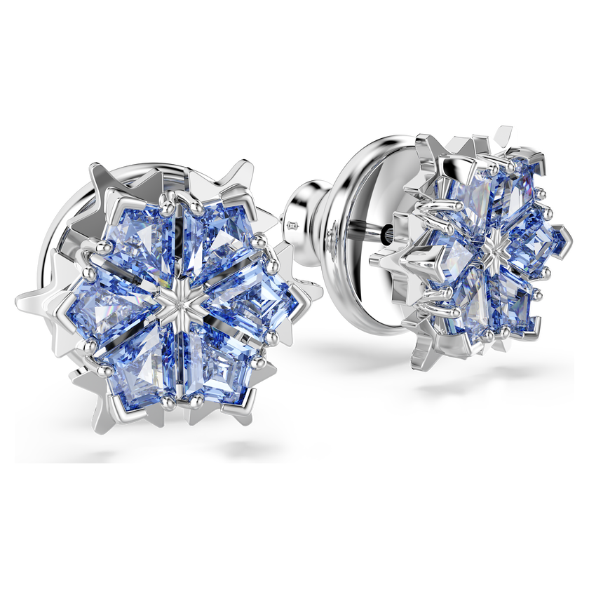 swarovski magic stud earrings  snowflake  blue  rhodium plated