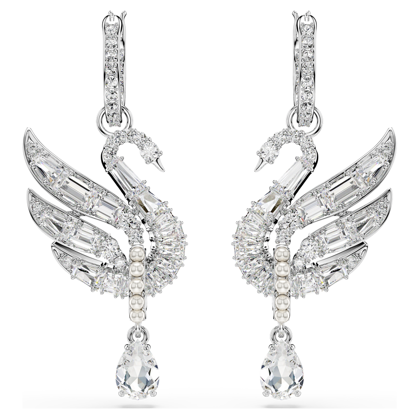 swarovski swan vienna earrings  swan  white  rhodium plated