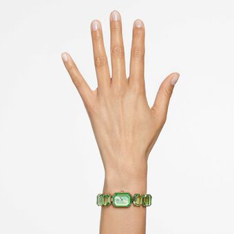 swarovski watch  octagon cut bracelet  green  champagne gold tone finish