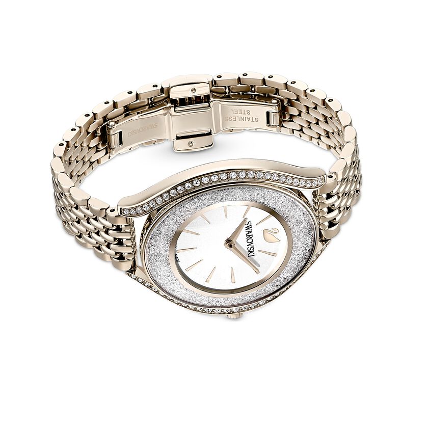 Crystalline Aura Watch, Metal Bracelet, Gold tone, Champagne-gold tone PVD
