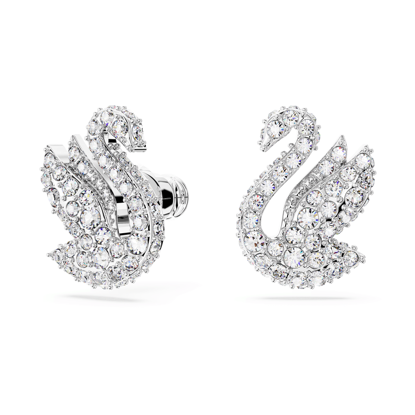swarovski swan stud earrings  swan  white  rhodium plated