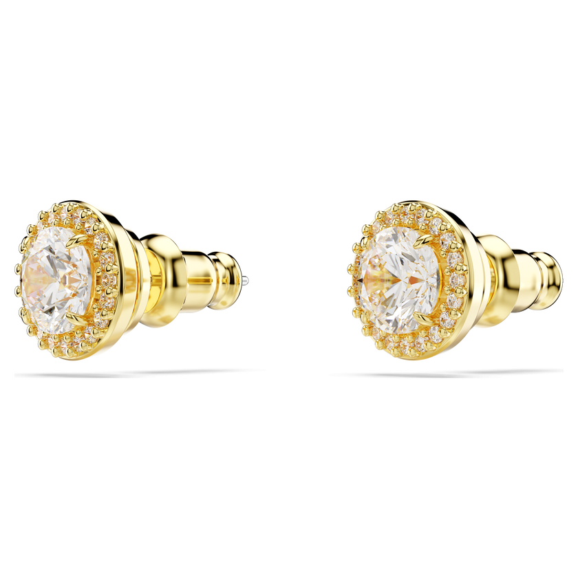 swarovski una stud earrings  round cut  gold tone  gold tone plated