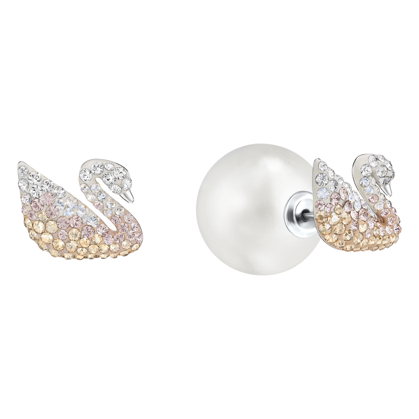 Iconic Swan Pierced Earrings, Large, Multi-Coloured, Rhodium Plating
