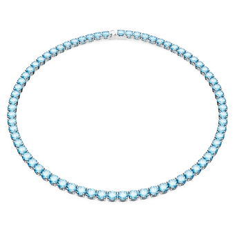 swarovski matrix tennis necklace round cut blue rhodium plated