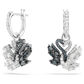 swarovski swan drop earrings swan black rhodium plated