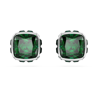 swarovski birthstone stud earrings  square cut  may  green  rhodium plated