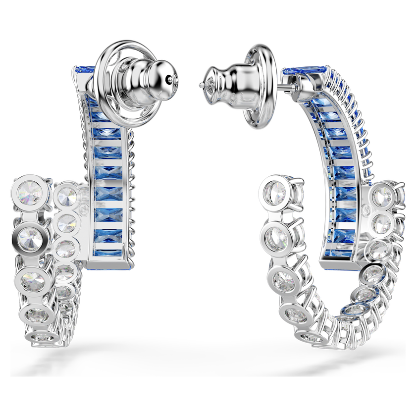 swarovski matrix hoop earrings  mixed cuts  blue  rhodium plated