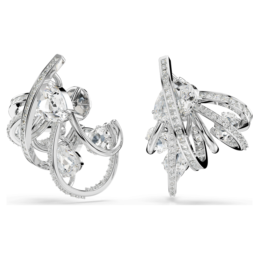 Hyperbola ear cuff, Statement, Mixed cuts, White, Rhodium plated ...
