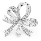 Volta cocktail ring, Bow, Large, White, Rhodium plated