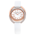 Duo Watch, Leather Strap, White, Rose-gold tone PVD