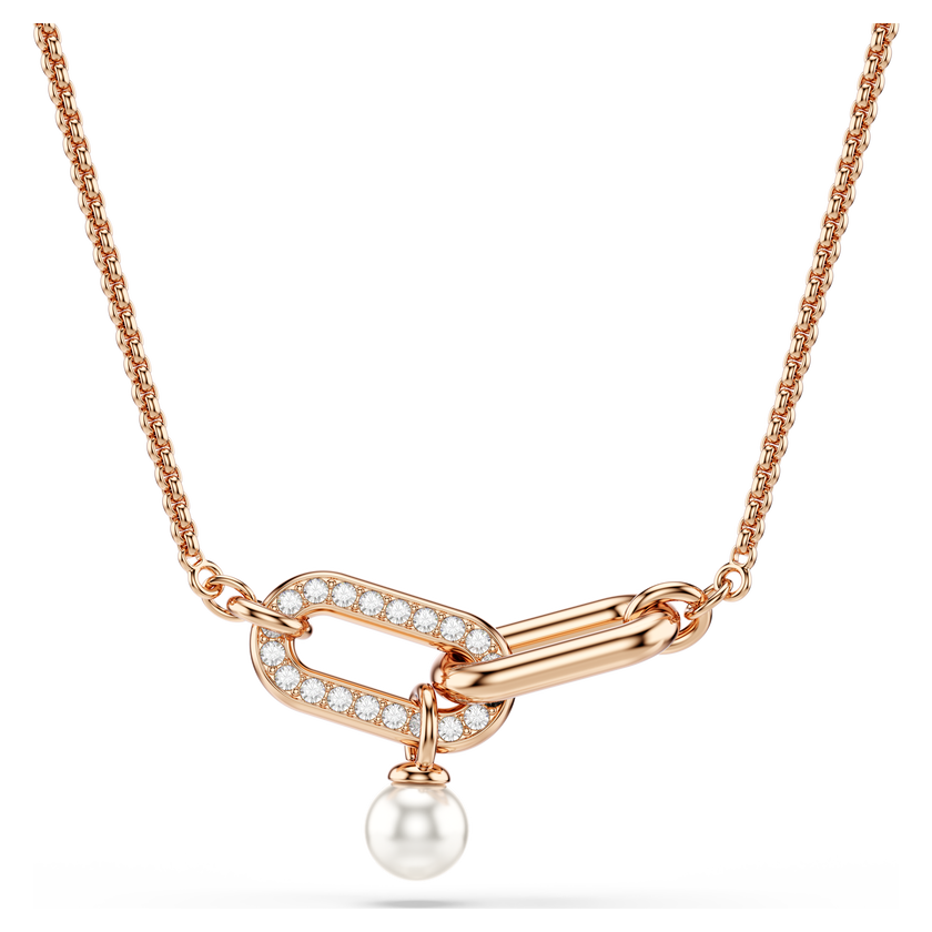 swarovski constella pendant  crystal pearl  round cut  white  rose gold tone plated