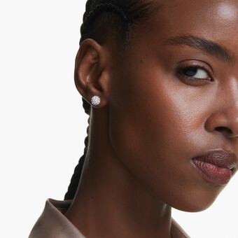 swarovski dextera stud earrings  round cut  sphere  white  rhodium plated