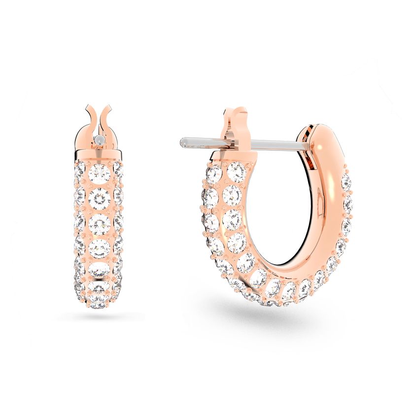 swarovski stone hoop earrings  pav   small  white  rose gold tone plated