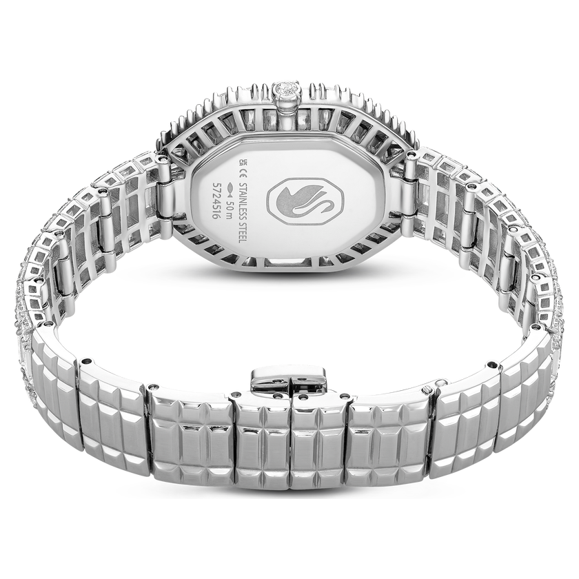 swarovski matrix octagon watch  baguette cut  metal bracelet  silver tone  stainless steel