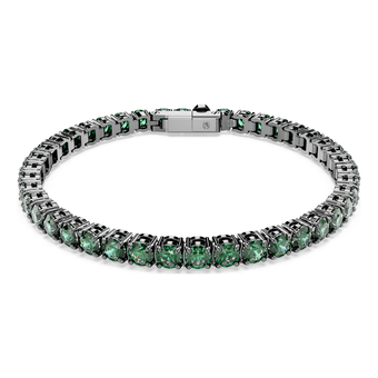 swarovski matrix tennis bracelet  round cut  green  ruthenium plated