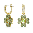 Idyllia drop earrings, Clover, Green, Gold-tone plated